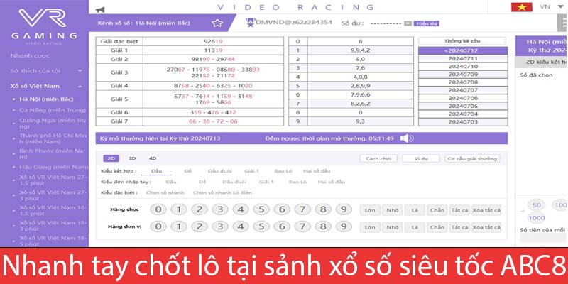 Nhanh tay chốt lô tại sảnh xổ số siêu tốc ABC8